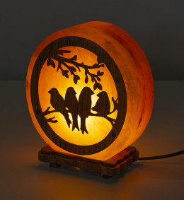 Лампа соляная «Птица» с деревянным рисунком
